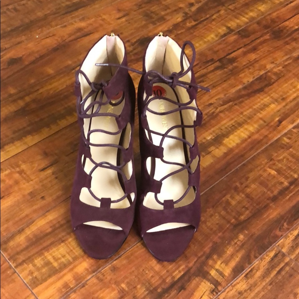 Nine West lace up dark red suede heels